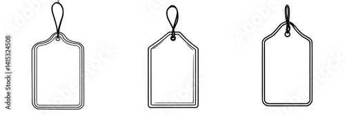 Vector illustration of three blank tags hanging for labeling or pricing in various styles and shapes