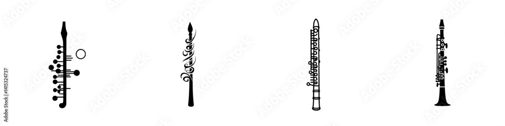 Vector illustration icons of musical instruments representing woodwind types for educational designs and graphics Vector illustration icons of musical instruments representing woodwind types for educational designs and graphics