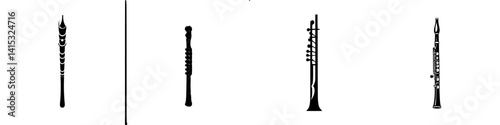 Vector illustration of various musical instruments in black and white style for art and design purposes
