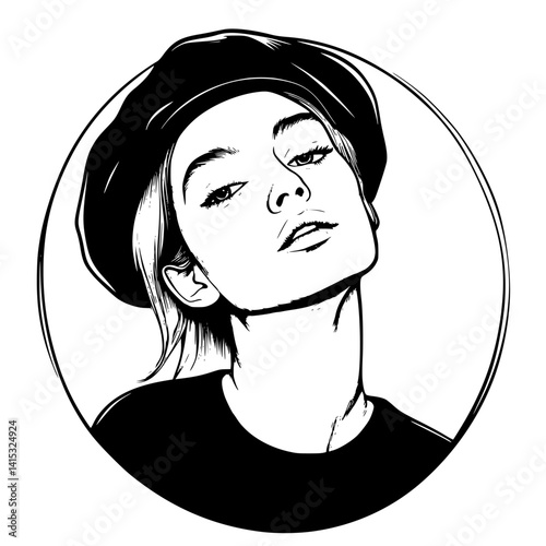 Vector illustration of a stylish woman wearing a hat with an artistic design showcasing her confident expression