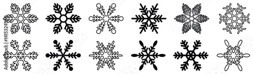 Snowflakes icon set. Snow sign. Snowflakes template. Snowflake winter. Snowflakes icons. Winter icon. Snowflake collection. Vector Illustration.