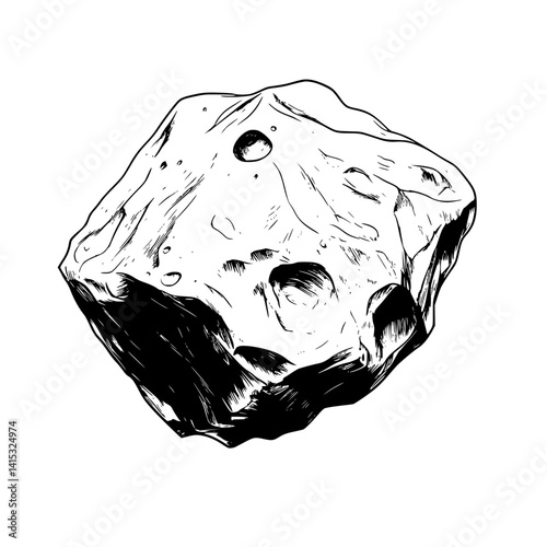 Detailed vector illustration of a rocky asteroid with craters and uneven surface features
