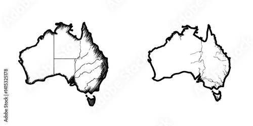 Vector illustration of detailed map outlines of Australia with major rivers and states highlighted for educational use