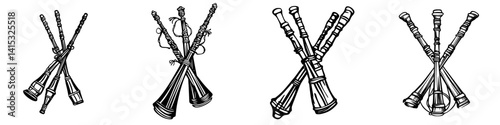 Unique vector illustration of crossed musical instruments showcasing various woodwind styles in a creative design