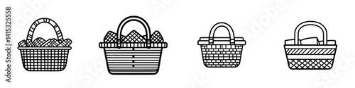Vector illustration of various basket designs showcasing different weaving styles and structures suitable for diverse uses