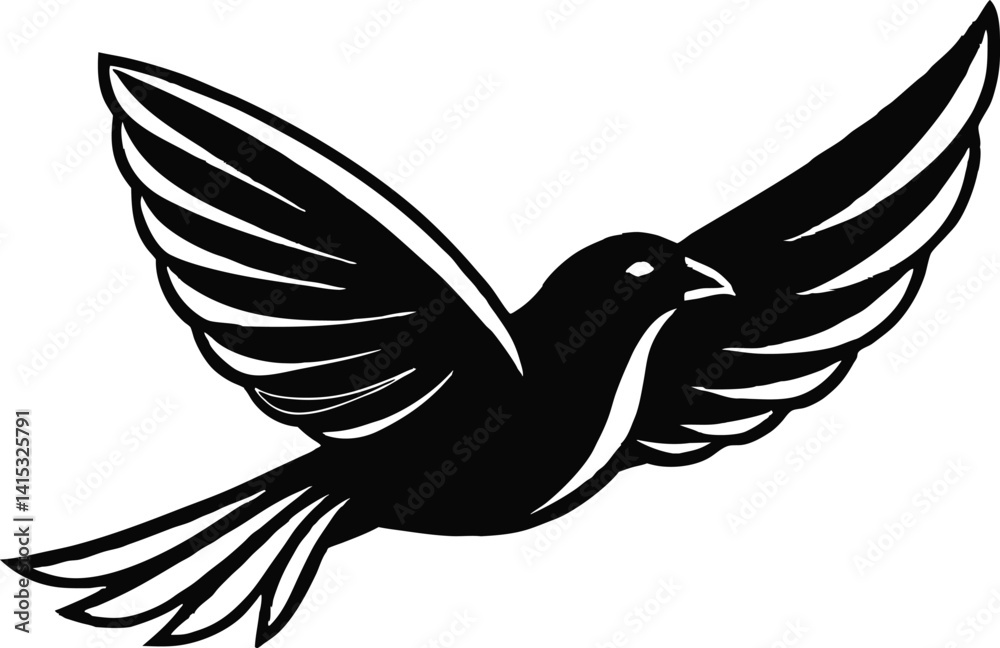 Fototapeta premium Black and white illustration of three soaring eagles with outstretched wings, symbolizing freedom, power, and nature, perfect for wildlife, bird, and nature-themed designs.