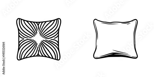 Vector illustration icons of decorative throw pillows in two distinct designs with intricate patterns for home decor and styling