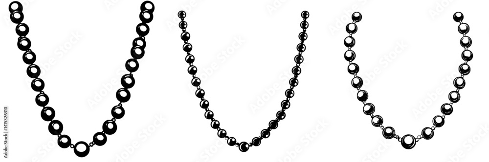 Vector illustration of stylish black bead necklaces in various designs showcasing elegance and fashion trends Vector illustration of stylish black bead necklaces in various designs showcasing elegance and fashion trends