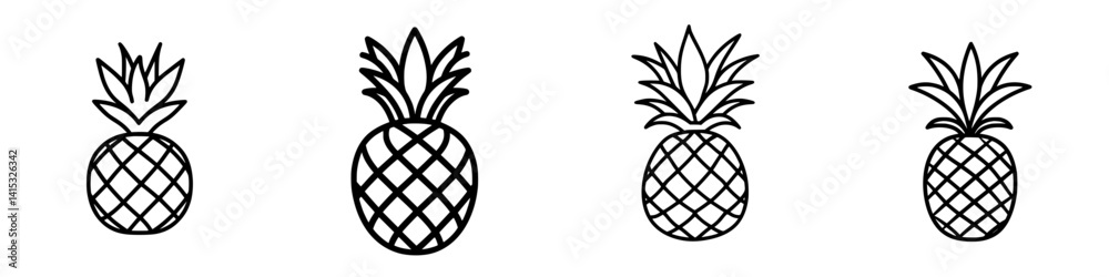 Vector illustration of stylish pineapples in various designs for versatile use in graphics and decor Vector illustration of stylish pineapples in various designs for versatile use in graphics and decor
