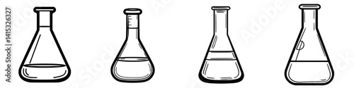 Chemical laboratory equipment illustration featuring various flask types for educational and scientific purposes