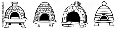 Illustration of four diverse styles of ovens showcasing traditional cooking methods in a culinary context