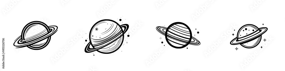 Vector illustration of four unique planets featuring rings in a simple artistic style Vector illustration of four unique planets featuring rings in a simple artistic style