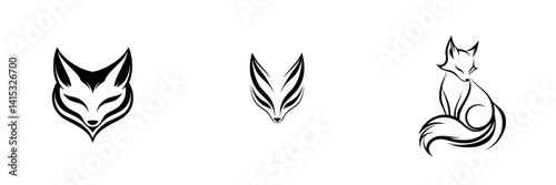 Vector illustration icons of foxes in various styles showcasing their distinctive features and playful nature