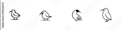 Vector illustration of various bird shapes in minimalist design showcasing diverse avian features