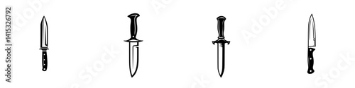 Vector illustration of various knife designs suitable for culinary and outdoor activities in a minimalist style