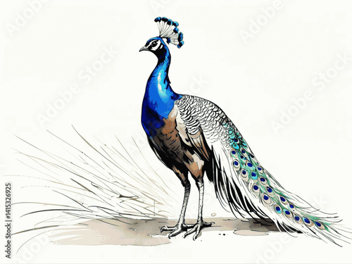 Peacock hues unfolding isolated watercolor vector illustration svg 