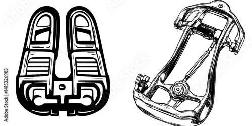 Vector illustration of bicycle pedal components showcasing details and design for cycling enthusiasts and engineers