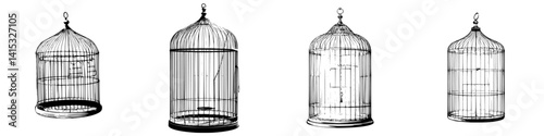 Unique collection of vintage birdcage illustrations showcasing various designs and forms in a minimalist style