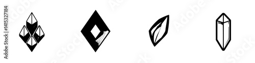 Vector illustration icons of various geometric shapes representing crystals and minerals in a minimalist style