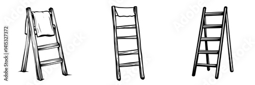 Wooden ladder icon collection featuring three different designs for various uses in illustration or graphic projects