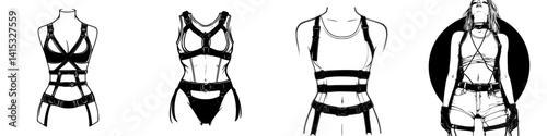 Vector illustration features stylish harness designs suitable for various fashion styles and trends in contemporary apparel