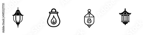 Vector illustration of decorative lanterns in diverse styles for festivals or events during nighttime celebrations