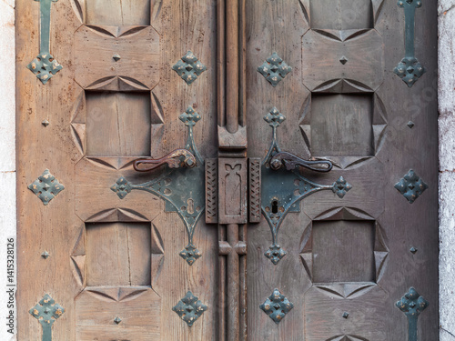 Old door of the protestant church of Gosau in Austria