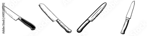 Variety of kitchen knives illustrated as vector icons for culinary and cooking use in a clean design