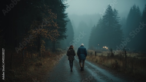 Serene Stroll in Foggy Pine Woods