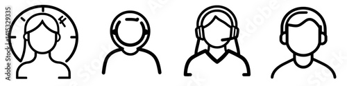 Vector illustration icons of diverse faces representing different professions in a modern business environment