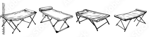 Various designs of foldable camping beds suitable for outdoor adventures and relaxation in nature settings