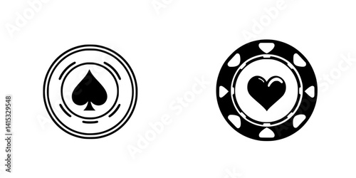 Vector illustration of gambling tokens with spade and heart symbols for card games or casinos