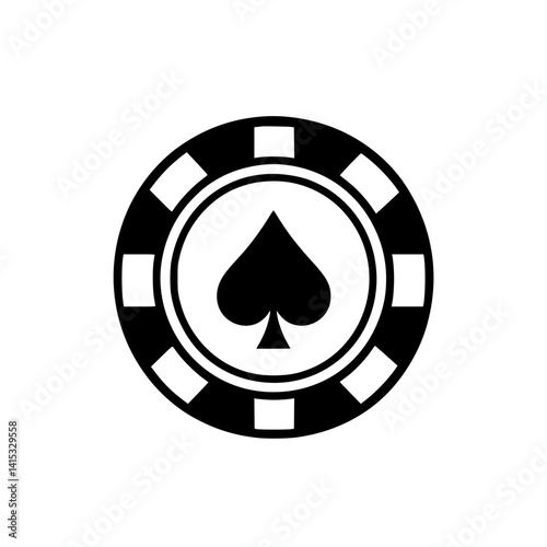 Black spade symbol on a round poker chip design for gaming and casino purposes