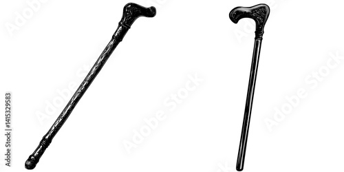 Vector illustration of two distinct cane designs showcasing unique styles and shapes for various uses