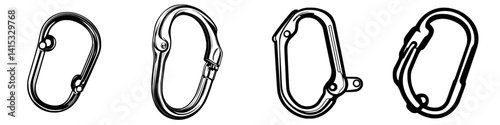 Various vector illustrations of carabiners showcasing different designs and styles for outdoor activities and climbing