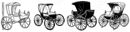 Vector illustration of various vintage carriages showcasing intricate designs and elegant features perfect for historical themes