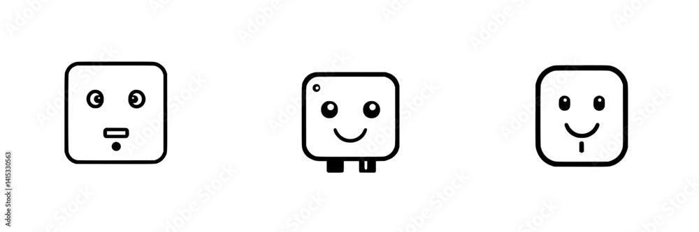 Vector illustration of three simplified emoticon faces displaying different expressions and emotions in a minimalist style Vector illustration of three simplified emoticon faces displaying different expressions and emotions in a minimalist style