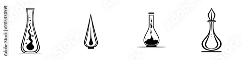 Vector illustration of laboratory glassware including flasks and droppers used in scientific experiments