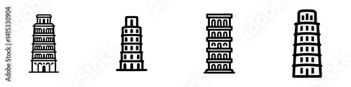 Vector illustration of leaning tower icons in various styles showcasing architectural uniqueness and simplicity