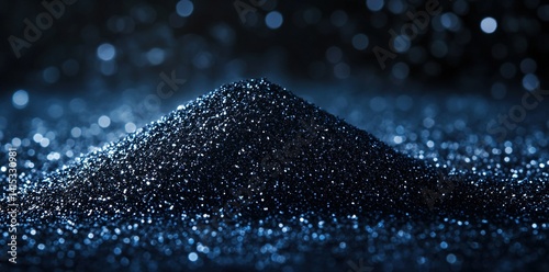 A pile of raw lithium minerals with crystalline details against a dark blue background. Sparkling particles.