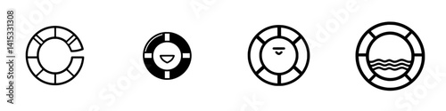 Lifebuoy vector icons representing safety equipment for water activities in various styles and designs