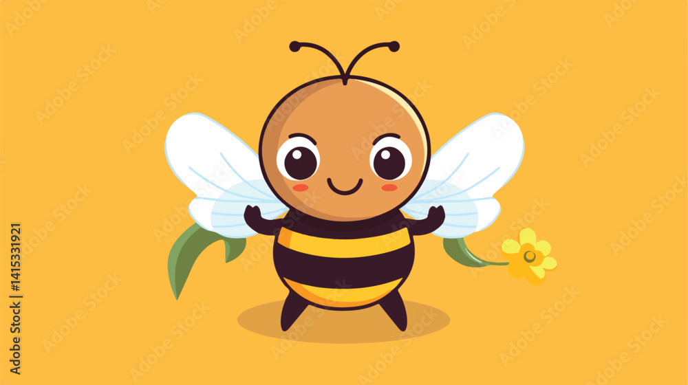 Obraz premium Adorable Bee Perched on Flower - Kawaii Character EPS Vector Illustration