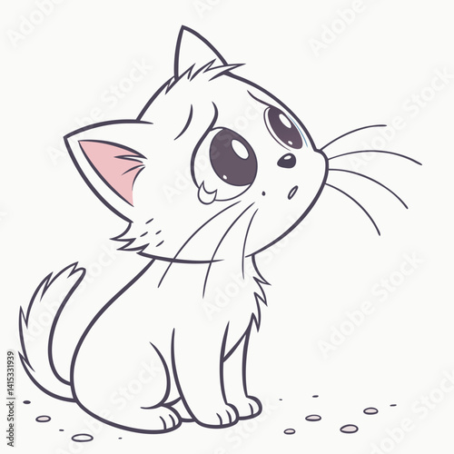 Crying Cat: A simple, yet emotionally charged illustration of a white kitten expressing sadness through tears, capturing a moment of vulnerability and heartache.