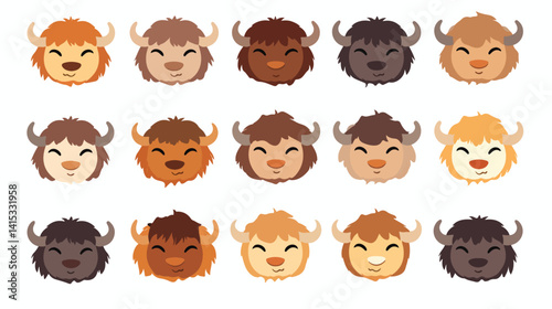 Adorable Buffalo with Expressive Emotions and Emoji Concepts EPS