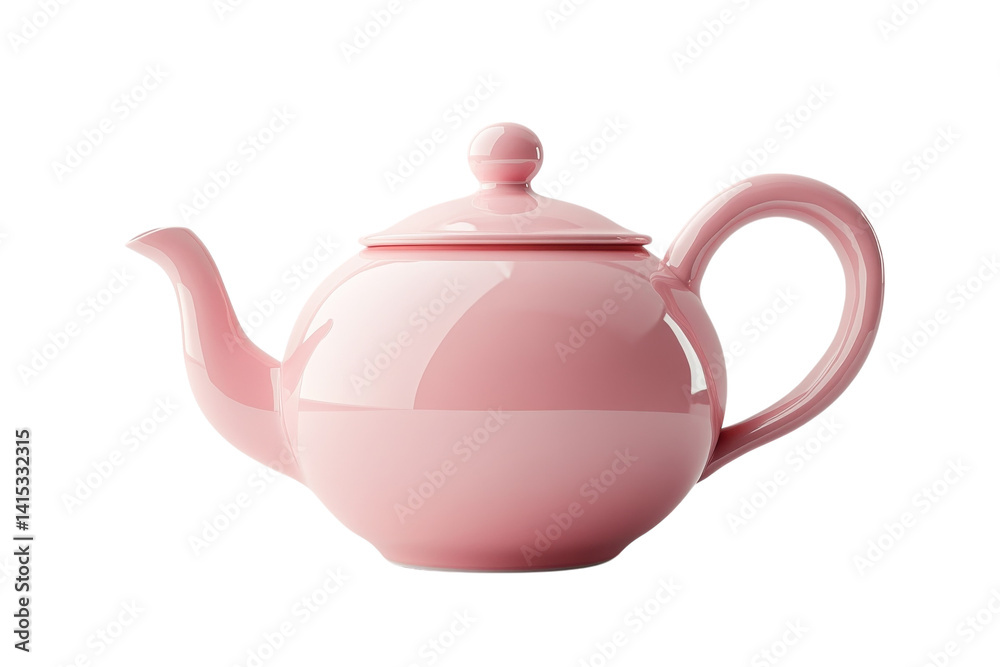 Obraz premium Pink ceramic teapot with lid isolated PNG with Transparent Background
