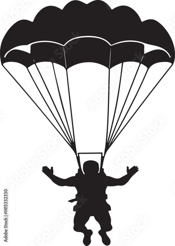 Silhouettes of parachuting and paragliding in the sky with a sense of adventure and flight