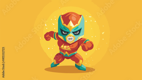 Colorful Mexican Wrestler in Small Mask Battle Acrobat Theme