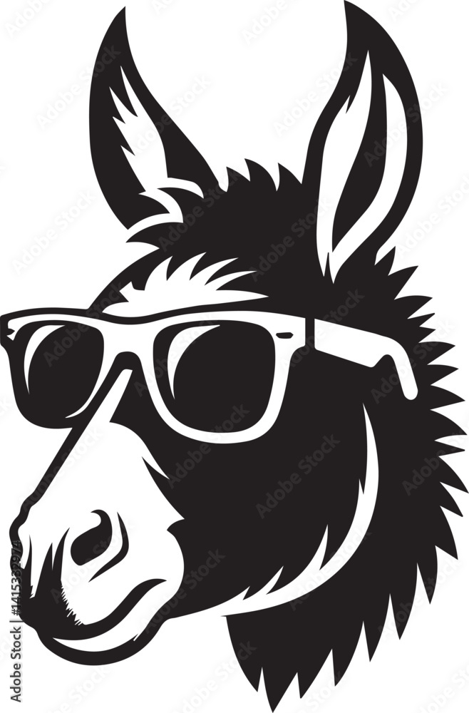 Obraz premium donkey head clipart silhouette, Donkey head illustration, donkey head with sunglass silhouette vector