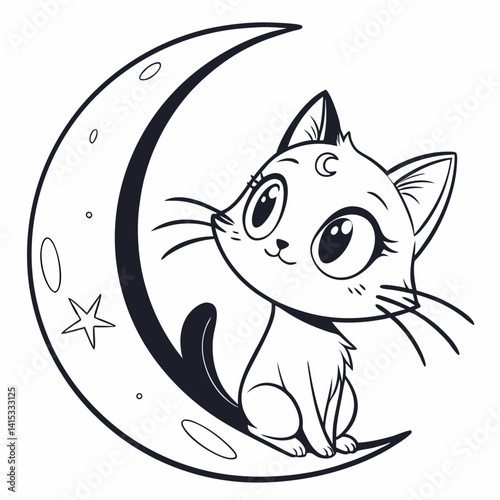 Cat moon logo vector icon illustration style