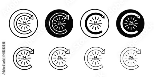 24 hours icon Black and white outline vector